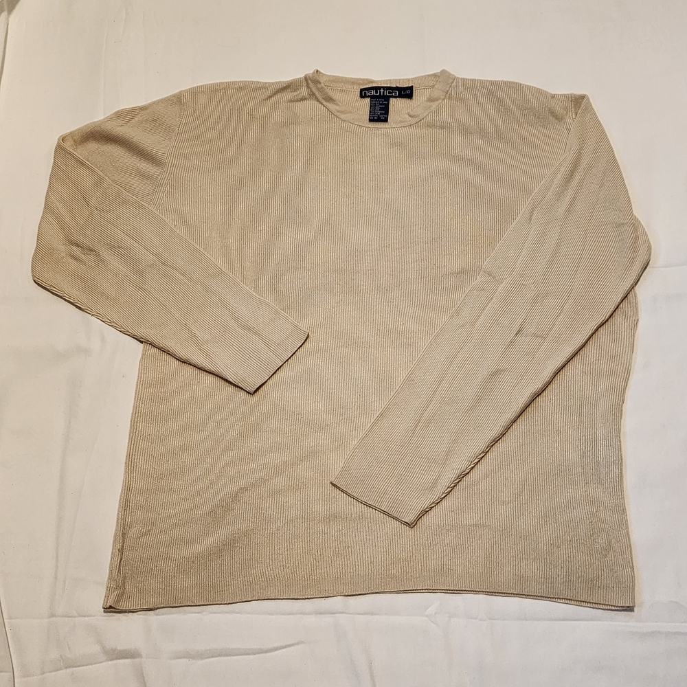 Nautica Silk Cashmere Wool Men's Size L Tan Crewneck Sweater